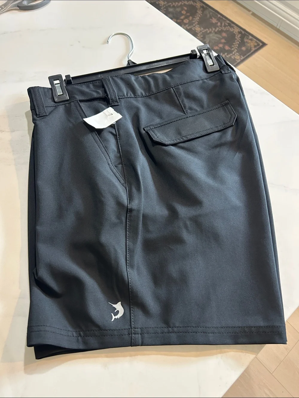 Reel Legends Black Athletic Shorts with Marlin Accent